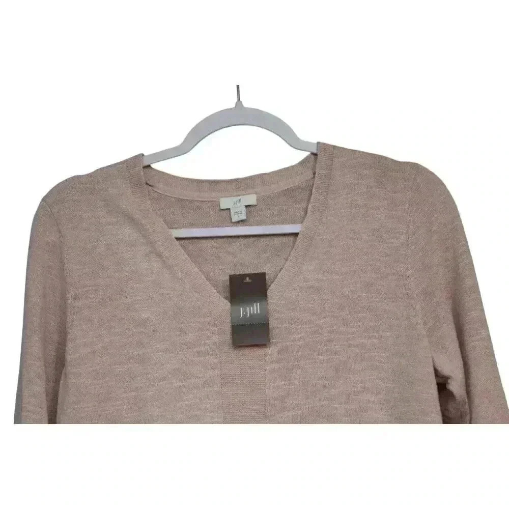 NWT J Jill Blouse Small Pink Cotton Linen Lightweight Coastal Knit Long Sleeve - Picture 2 of 12